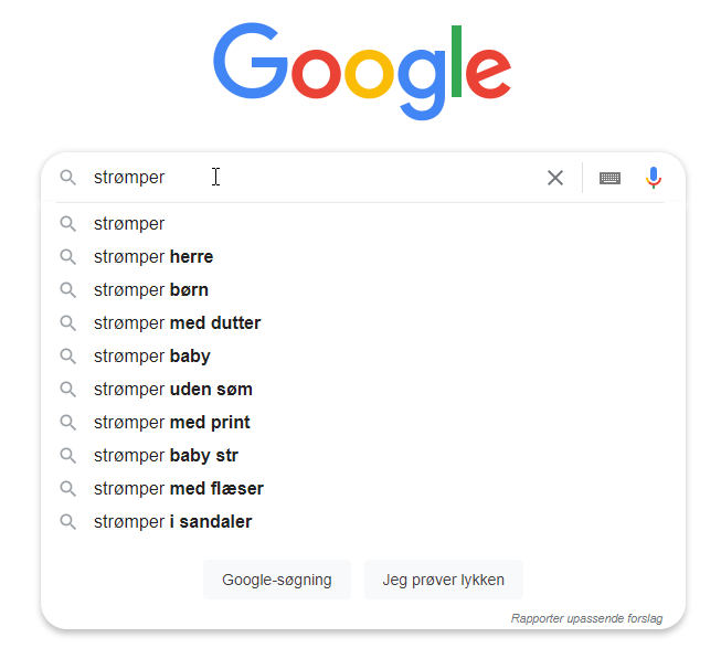 Google søgning med foreslået resultater