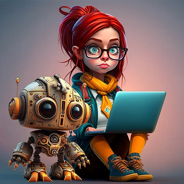 Kvinde med computer og robot - ChatGPT 2